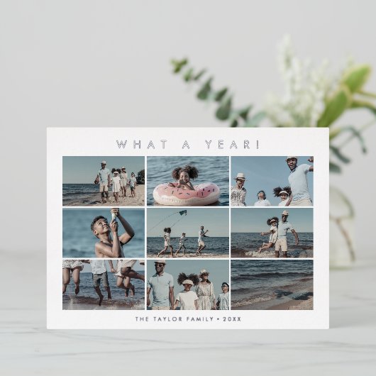 シックなフォイルとは年10フォトコラージクリスマス 箔シーズンカード (立ち正面)