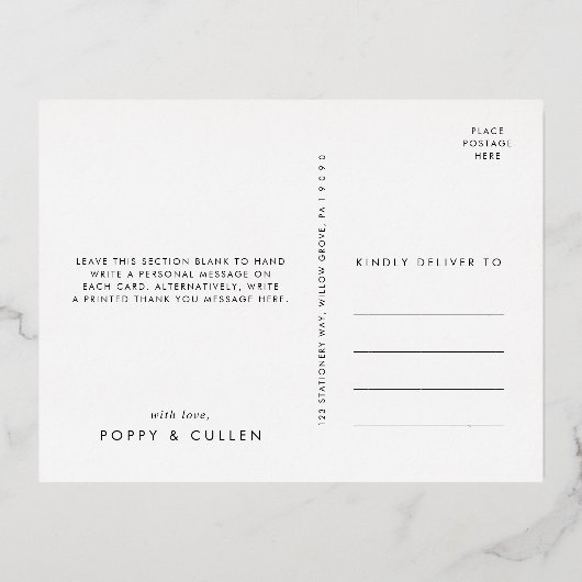 シックなフォイルと明るい結婚したクリスマスありがとう 箔シーズンポストカード (裏面)