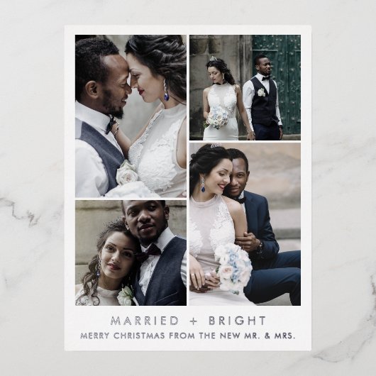 シックなフォイルと明るい結婚したクリスマスありがとう 箔シーズンポストカード (正面)