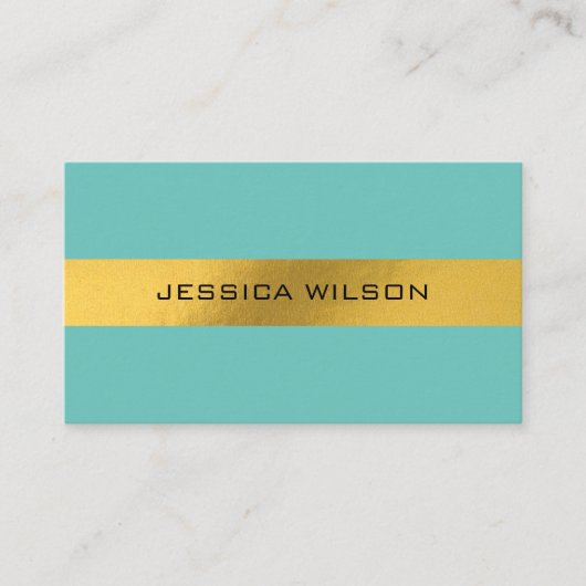 シックなフォイル金ゴールドフレームブルーターコイズ名刺 名刺 (正面)