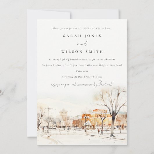 シックなフォゴノースダコタ市街の風景カップルのシャワー 招待状 (正面)