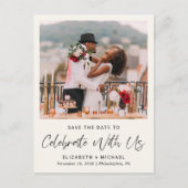 シックなフォトウェディングレセプションクリーム日付を保存 案内ポストカード (正面)