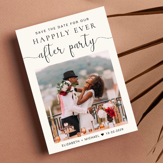 シックなフォトクリームウェディングレセプション日付を保存 案内状