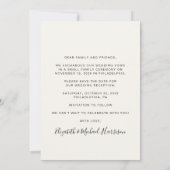 シックなフォトクリームウェディングレセプション日付を保存 案内状 (裏面)