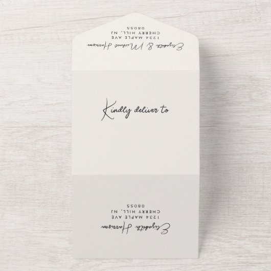 シックなフォトクリームウェディングレセプション オールインワン招待状 (外側)