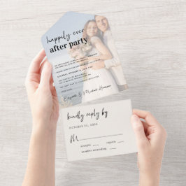 シックなフォトクリームウェディングレセプション オールインワン招待状