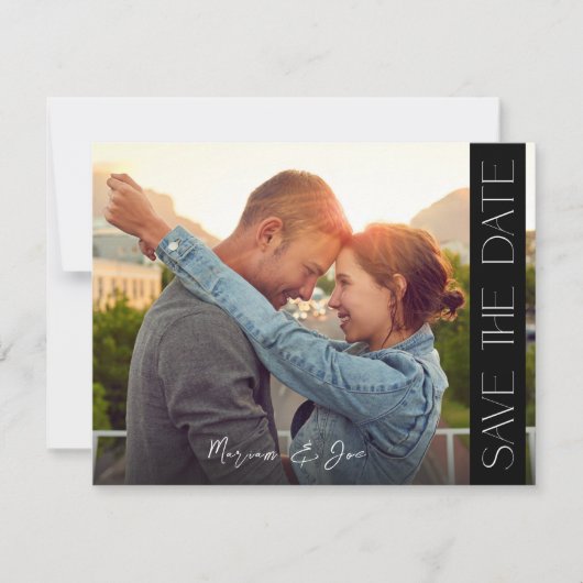 シックなフォトストリップ日付の保存 招待状 (正面)