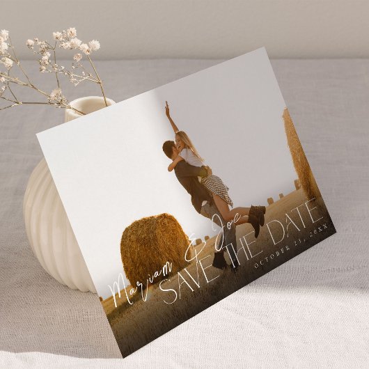 シックなフォトストリップ日付を保存2 招待状