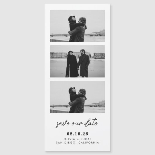 シックなフォトストリップ磁気結婚式の日付を保存 (正面)