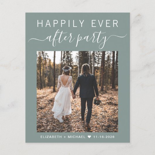 シックなフォトセージ緑のウェディングレセプション招待状 (正面)