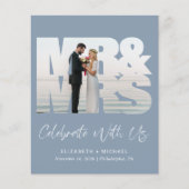 シックなフォトダスティブルーウェディングレセプション招待状 (正面)