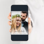 シックなフォトダスティブルーウェディングレセプション セーブザデート