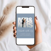 シックなフォトダスティブルーウェディングレセプション 招待状