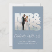 シックなフォトダスティブルーウェディングレセプション 招待状 (正面)