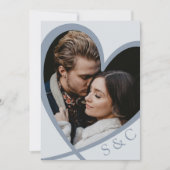 シックなフォトハートダスティブルー結婚ズ 招待状 (正面)