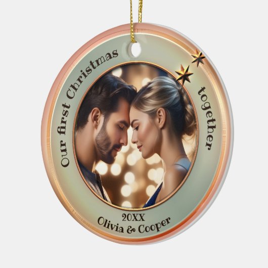 シックなフォトバラ金ゴールド初めてのクリスマス セラミックオーナメント (左)