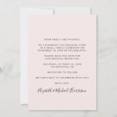 シックなフォトピンクの結婚式レセプション日付を保存 案内状 (裏面)