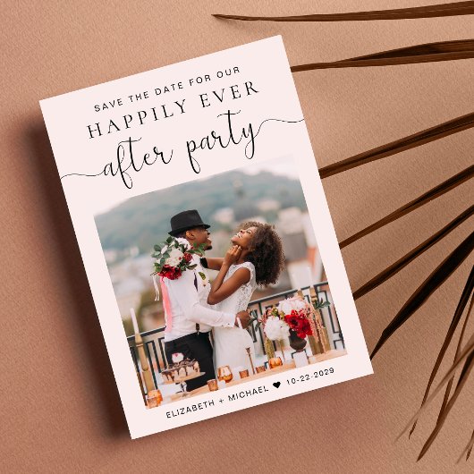 シックなフォトピンクの結婚式レセプション日付を保存 案内状