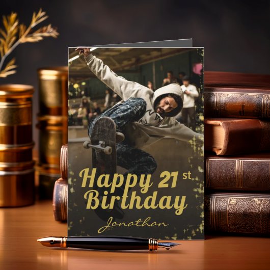 シックなフォトブラック&金ゴールドハッピーバースデーカード カード