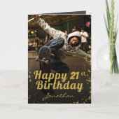 シックなフォトブラック&金ゴールドハッピーバースデーカード カード (正面)