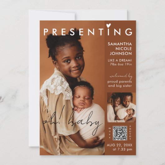 シックなフォトマガジンカバーベビー誕生 案内状 (正面)