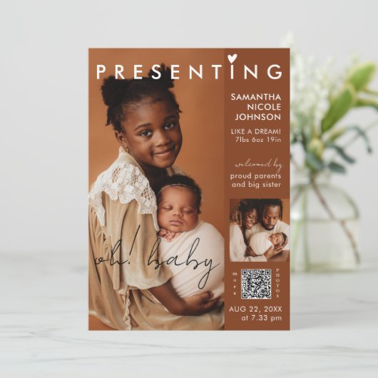 シックなフォトマガジンカバーベビー誕生 案内状 (スタンド正面)