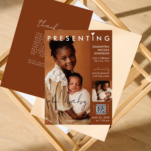 シックなフォトマガジンカバーベビー誕生 案内状