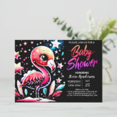 シックなフラミンゴ編集可能ベビーシャワー 招待状 (スタンド正面)