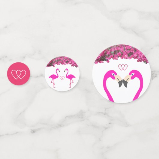 シックなフラミンゴ、ハート、熱帯の花結婚の数 コンフェッティ (正面)