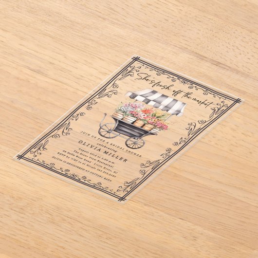 シックなフラワーカートブライダルシャワー招待 アクリル招待状 (レイダウン)