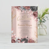 シックなフラワーズティアラ，ダイヤモンドバラ金ゴールドキンセアニラ 招待状 (スタンド正面)