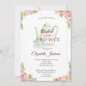 シックなフラワーズティーポットブライダルシャワー 招待状 (正面)