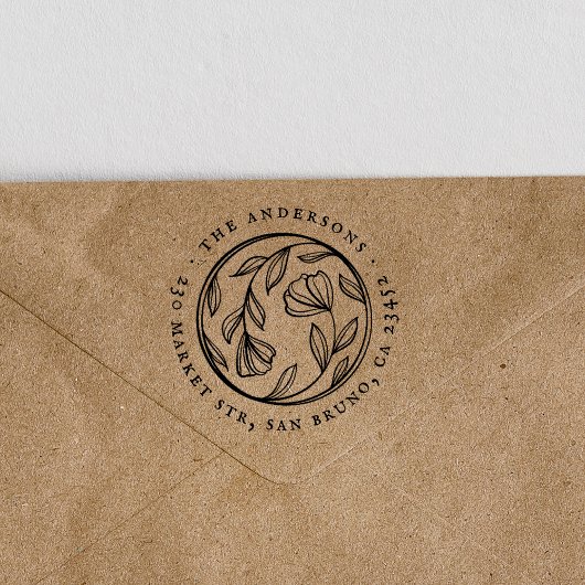 シックなフラワーズラウンドファミリー名&差出人住所 ラバースタンプ