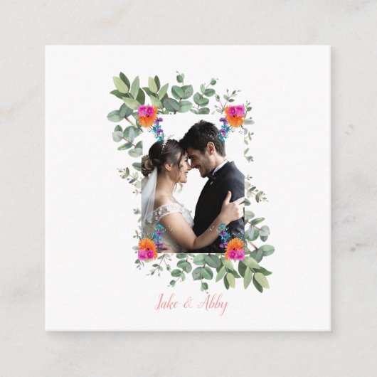 シックなフラワーブーケパーソナライズされた結婚の写真 エンクロージャーカード (正面)