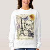 シックなフランスの蝶のスクリプトparisエッフェルタワー スウェットシャツ (正面)