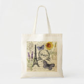 シックなフランスの蝶のスクリプトparisエッフェルタワー トートバッグ (正面)