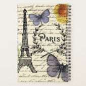 シックなフランスの蝶のスクリプトparisエッフェルタワー プランナー手帳 (裏面)