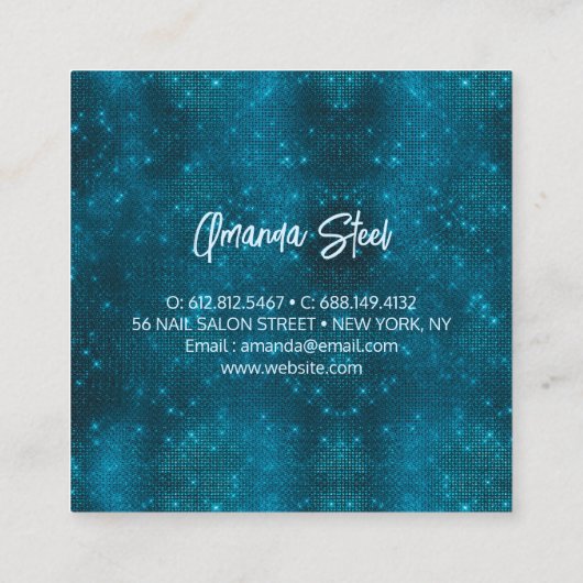 シックなフローラきらびやかなアクアパープルシルバーモノグラム スクエア名刺 (裏面)