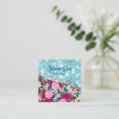 シックなフローラきらびやかなアクアパープルシルバーモノグラム スクエア名刺 (スタンド正面)