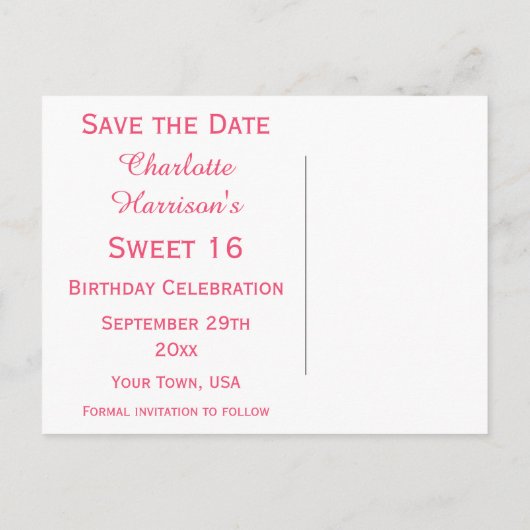 シックなフローラの水色の甘い16日付を保存 案内ポストカード (裏面)