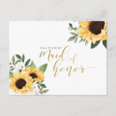 シックなフローラひまわりウィズアザメイド・オブ・オーナー(花嫁付き添い人) インビテーションポストカード (正面)