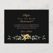 シックなフローラひまわり私の花嫁介添人？ インビテーションポストカード (裏面)