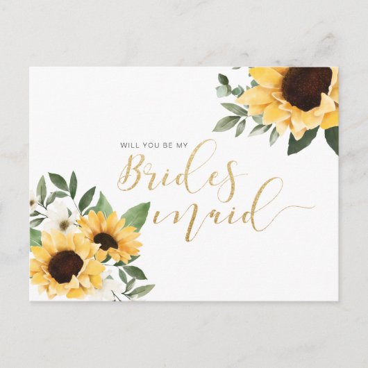 シックなフローラひまわり私の花嫁介添人？ インビテーションポストカード (正面)