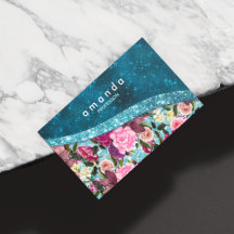 シックなフローラアクアブルーブルゴーニュグリッターモノグラム