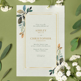 シックなフローラウォーターカラーSageオールインワン結婚ズ 招待状