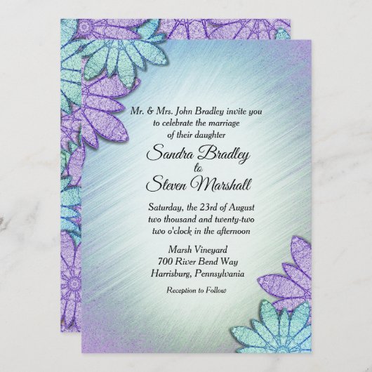 シックなフローラカラーコ結婚ンボ 招待状 (正面/裏面)