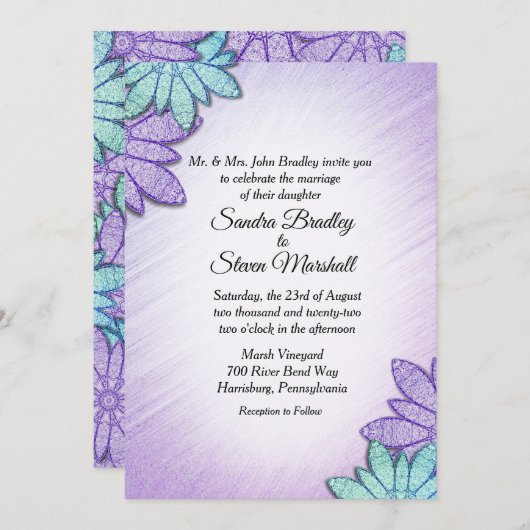 シックなフローラカラーコ結婚ンボ 招待状 (正面/裏面)