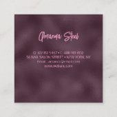 シックなフローラキラキラ紫色のピンクのシルバーモノグラム スクエア名刺 (裏面)