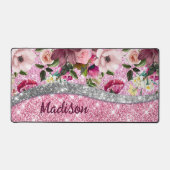 シックなフローラキラキラ紫色のピンクのシルバーモノグラム デスクマット (正面)