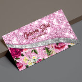 シックなフローラキラキラ紫色のピンクのシルバーモノグラム マグネット名刺